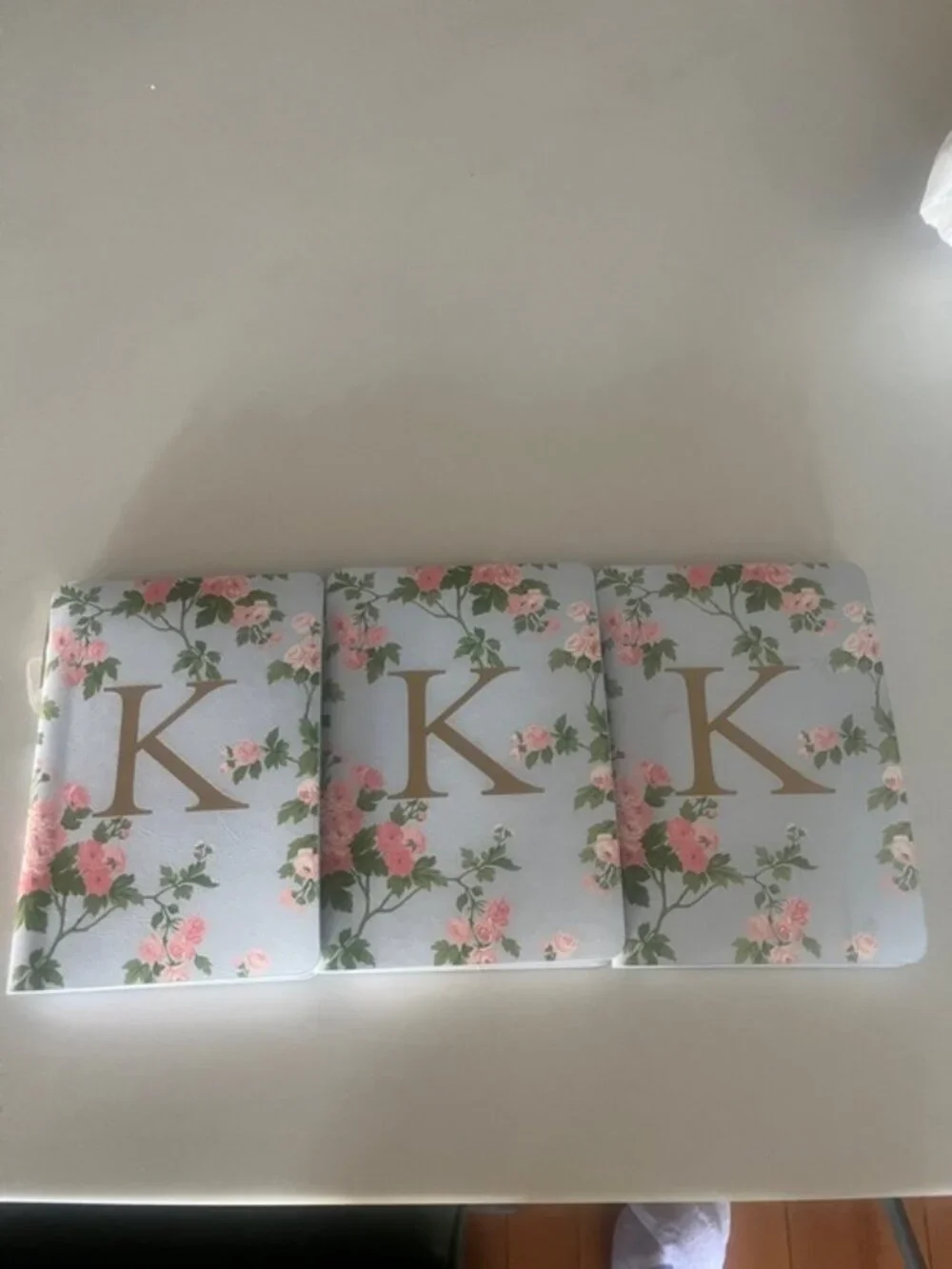 NWT Laura Ashley Floral Monogram 'K' Light Blue and Pink Notebooks (Set of 3)